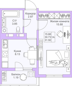 Квартира 31,9 м², 1-комнатная - изображение 1