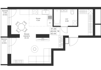 Квартира 41,3 м², студия - изображение 1