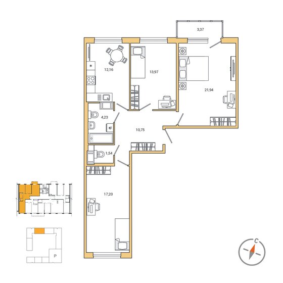 81,8 м², 3-комнатная квартира 19 247 250 ₽ - изображение 1