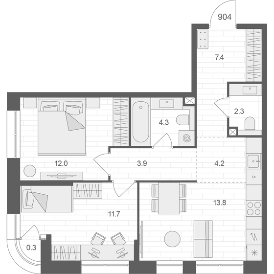 59,8 м², 2-комнатная квартира 33 968 592 ₽ - изображение 1