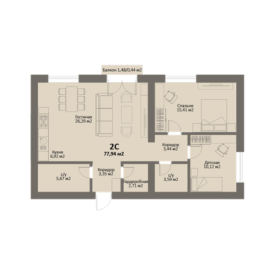 77,9 м², квартира-студия 11 301 300 ₽ - изображение 1