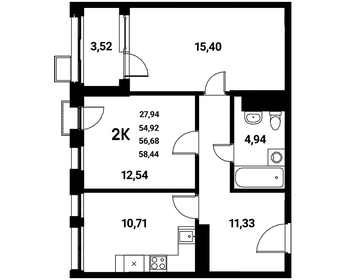 Квартира 56,7 м², 2-комнатная - изображение 1