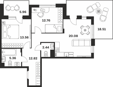 Квартира 91,5 м², 2-комнатная - изображение 1