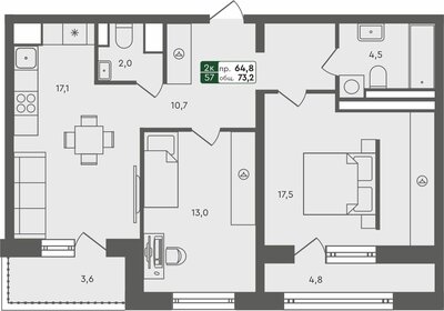 74,3 м², 2-комнатная квартира 7 190 000 ₽ - изображение 15