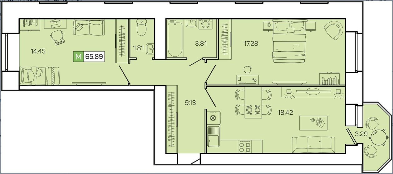 65,9 м², 3-комнатная квартира 8 600 000 ₽ - изображение 1