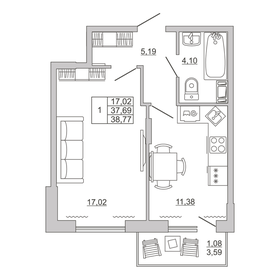 44,2 м², 1-комнатная квартира 5 334 200 ₽ - изображение 23