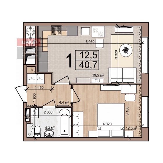 41 м², 1-комнатная квартира 4 080 000 ₽ - изображение 1
