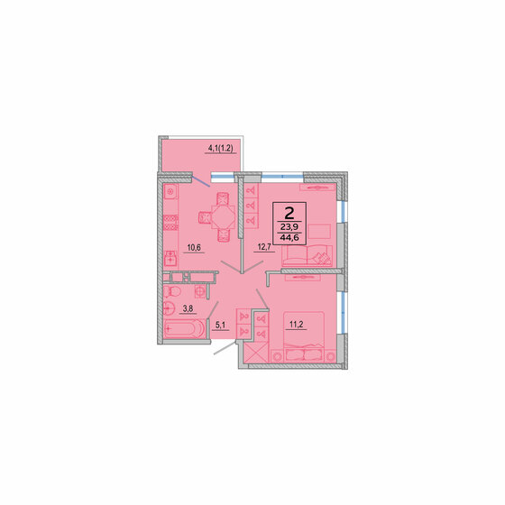 44,9 м², 2-комнатная квартира 8 264 380 ₽ - изображение 1