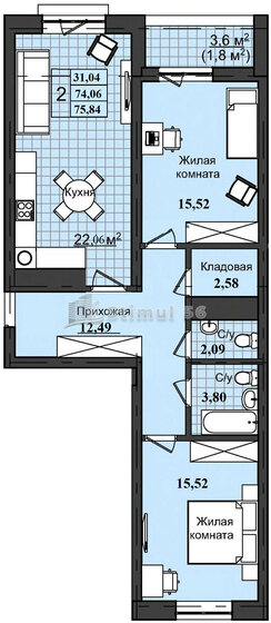 78 м², 2-комнатная квартира 5 500 000 ₽ - изображение 1