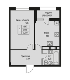 Квартира 32,5 м², 1-комнатная - изображение 1