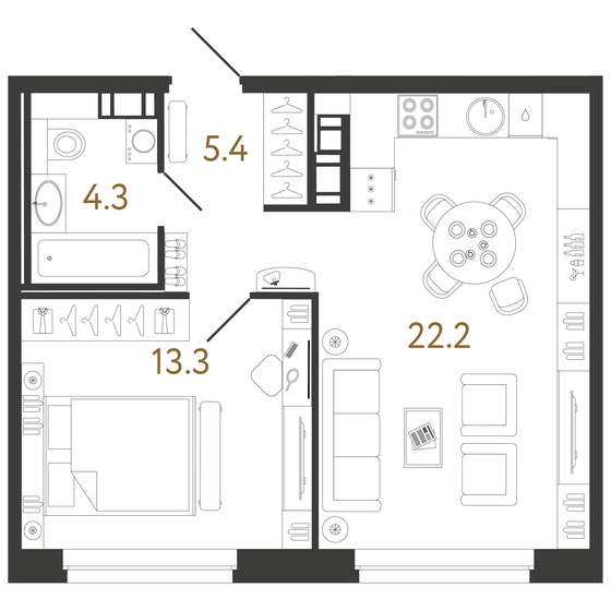 45,2 м², 1-комнатная квартира 16 814 876 ₽ - изображение 1