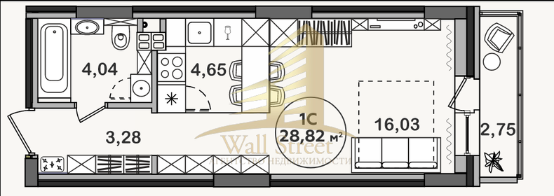 Квартира 28 м², студия - изображение 1