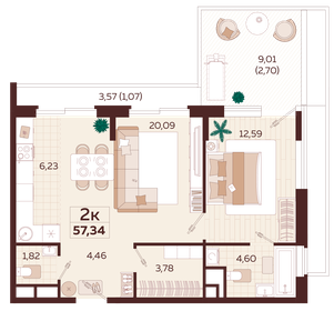 55,4 м², 2-комнатная квартира 25 100 000 ₽ - изображение 15