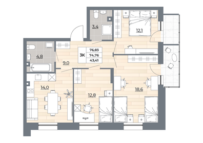 73 м², 3-комнатная квартира 16 300 000 ₽ - изображение 115