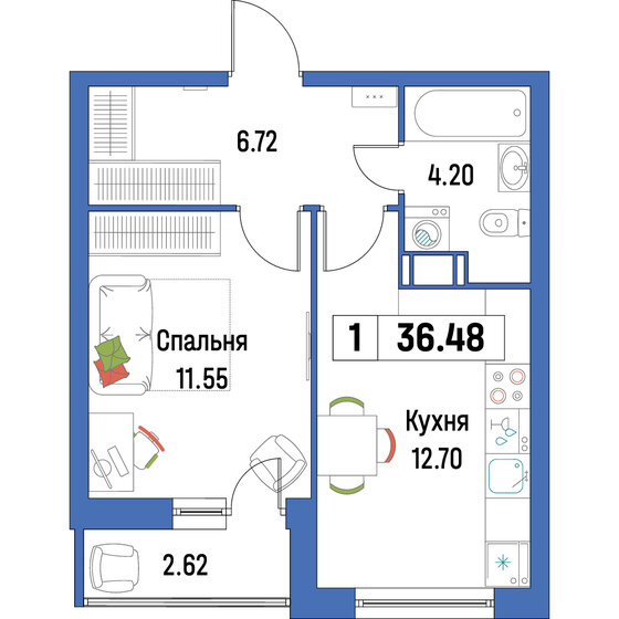 36,5 м², 1-комнатная квартира 5 530 368 ₽ - изображение 28