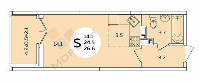 Квартира 26,6 м², студия - изображение 1