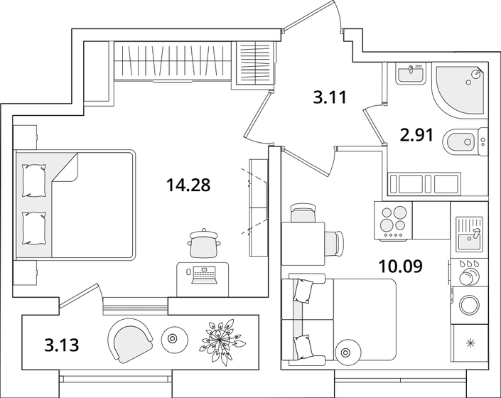 32 м², 1-комнатная квартира 10 099 230 ₽ - изображение 23