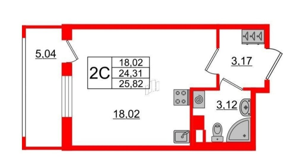 25,8 м², квартира-студия 5 200 000 ₽ - изображение 1