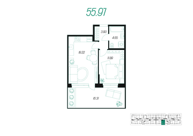 42,8 м², 1-комнатная квартира 5 635 602 ₽ - изображение 8
