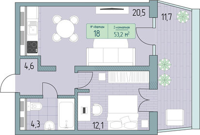 61,6 м², 2-комнатные апартаменты 13 218 400 ₽ - изображение 14