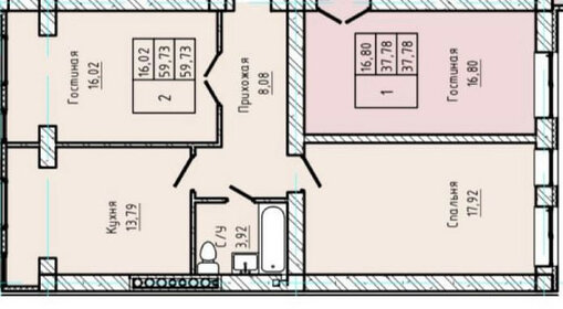 59,7 м², 2-комнатная квартира 2 687 002 ₽ - изображение 1