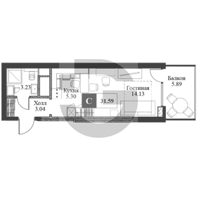 Квартира 32,6 м², студия - изображение 1