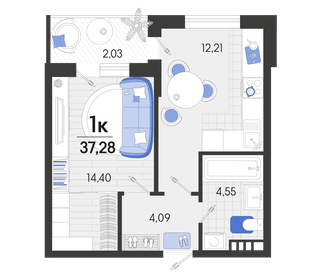 Квартира 37,3 м², 1-комнатная - изображение 1