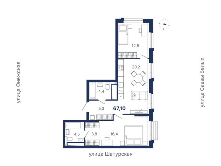 67,1 м², 2-комнатная квартира 12 043 161 ₽ - изображение 1