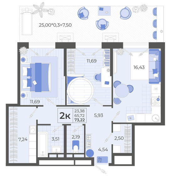 73,2 м², 2-комнатная квартира 10 155 614 ₽ - изображение 1