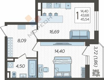 Квартира 46 м², 1-комнатная - изображение 1