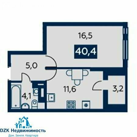 40,4 м², 1-комнатная квартира 3 530 000 ₽ - изображение 1