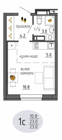 23 м², квартира-студия 3 317 290 ₽ - изображение 1