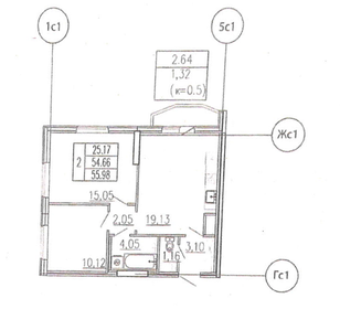 Квартира 55 м², 2-комнатная - изображение 1