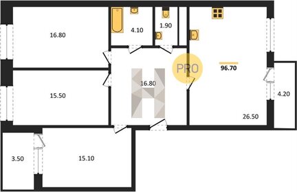 Квартира 96,7 м², 3-комнатная - изображение 1