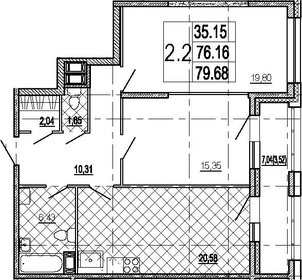 Квартира 79,7 м², 2-комнатная - изображение 1