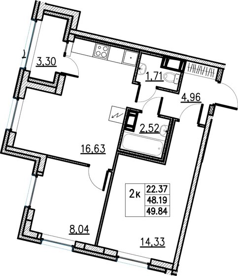 49,8 м², 2-комнатная квартира 16 150 000 ₽ - изображение 1