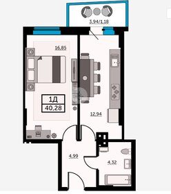 Квартира 40,3 м², 1-комнатная - изображение 1