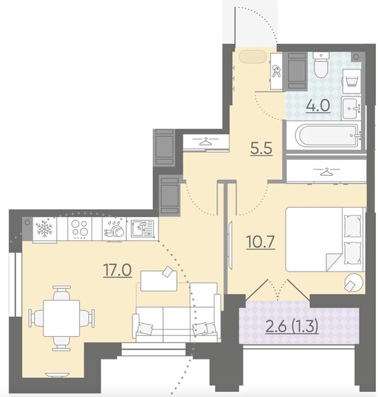 38,5 м², 1-комнатная квартира 10 950 000 ₽ - изображение 1