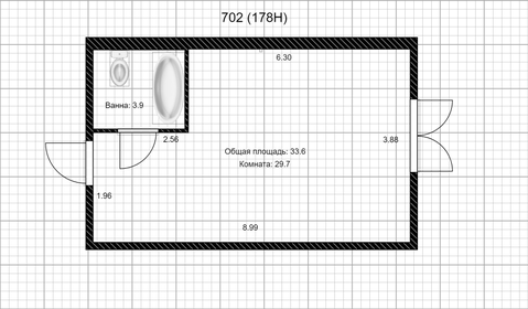 Квартира 33,6 м², студия - изображение 1