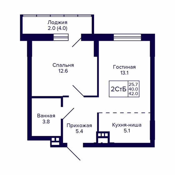 42 м², 2-комнатная квартира 5 544 000 ₽ - изображение 12
