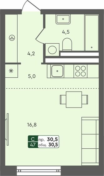 30,5 м², квартира-студия 3 710 000 ₽ - изображение 1