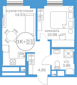 Квартира 34,3 м², 1-комнатная - изображение 1