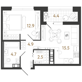 40,5 м², 1-комнатная квартира 15 454 071 ₽ - изображение 65