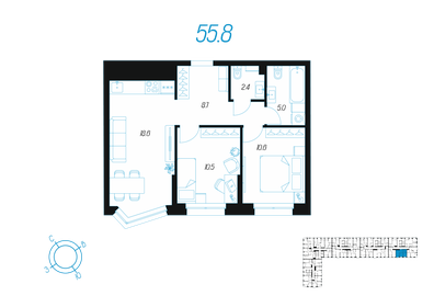 Квартира 55,8 м², 2-комнатная - изображение 1