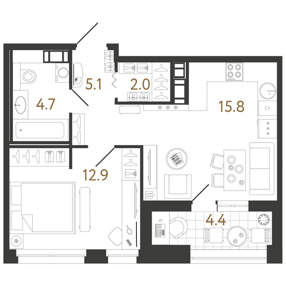 40,5 м², 1-комнатная квартира 15 454 071 ₽ - изображение 1