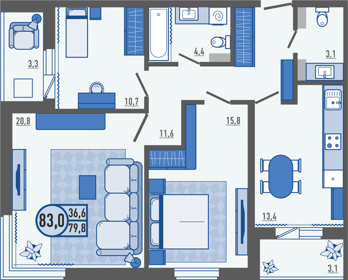 83 м², 3-комнатная квартира 8 798 000 ₽ - изображение 1