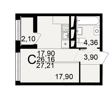 Квартира 27,2 м², студия - изображение 1