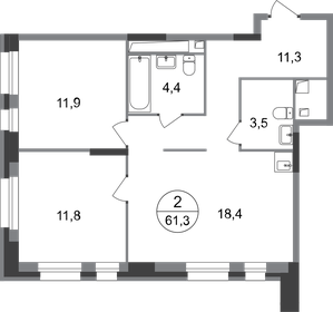 Квартира 61,3 м², 2-комнатная - изображение 1