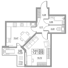 Квартира 50,8 м², 1-комнатная - изображение 2