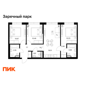 Квартира 69,3 м², 3-комнатная - изображение 1